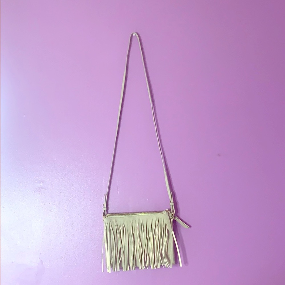 Fringed Tan Soft 3-Section Cross Body Purse Bag